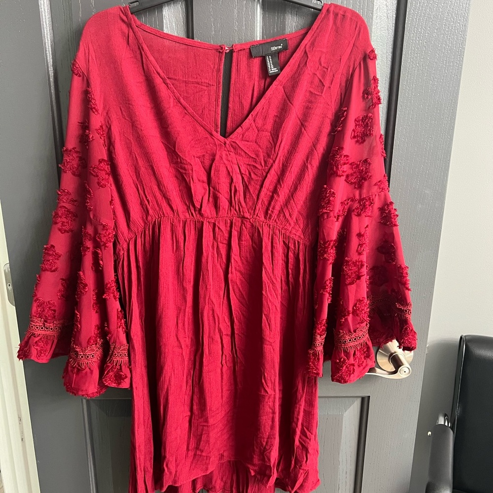 BoHo FAUX WRAP RED WINE LACE
RUFFLE HEM DRESS Size:XL